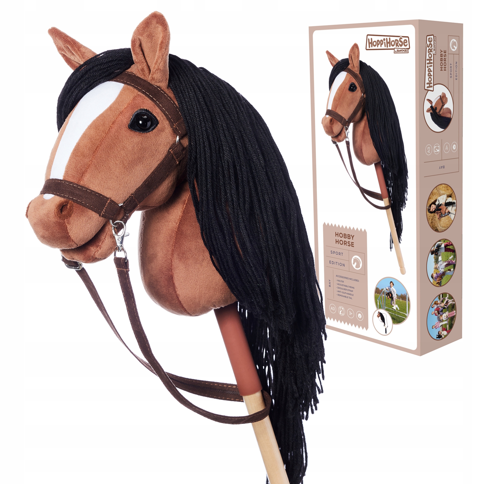 Hobby Horse A3 Koń na kiju Hoppihorse gniady| zestaw akcesoriów