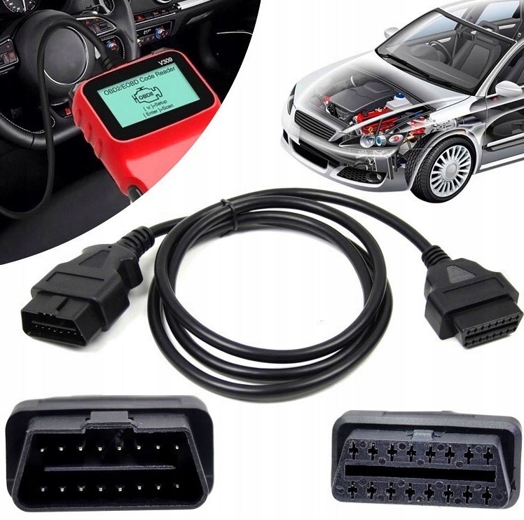 Kabel Przedłużka Obd 2 II Przedłużacz Adapter 16 Pin 150CM Przedłużka Diag