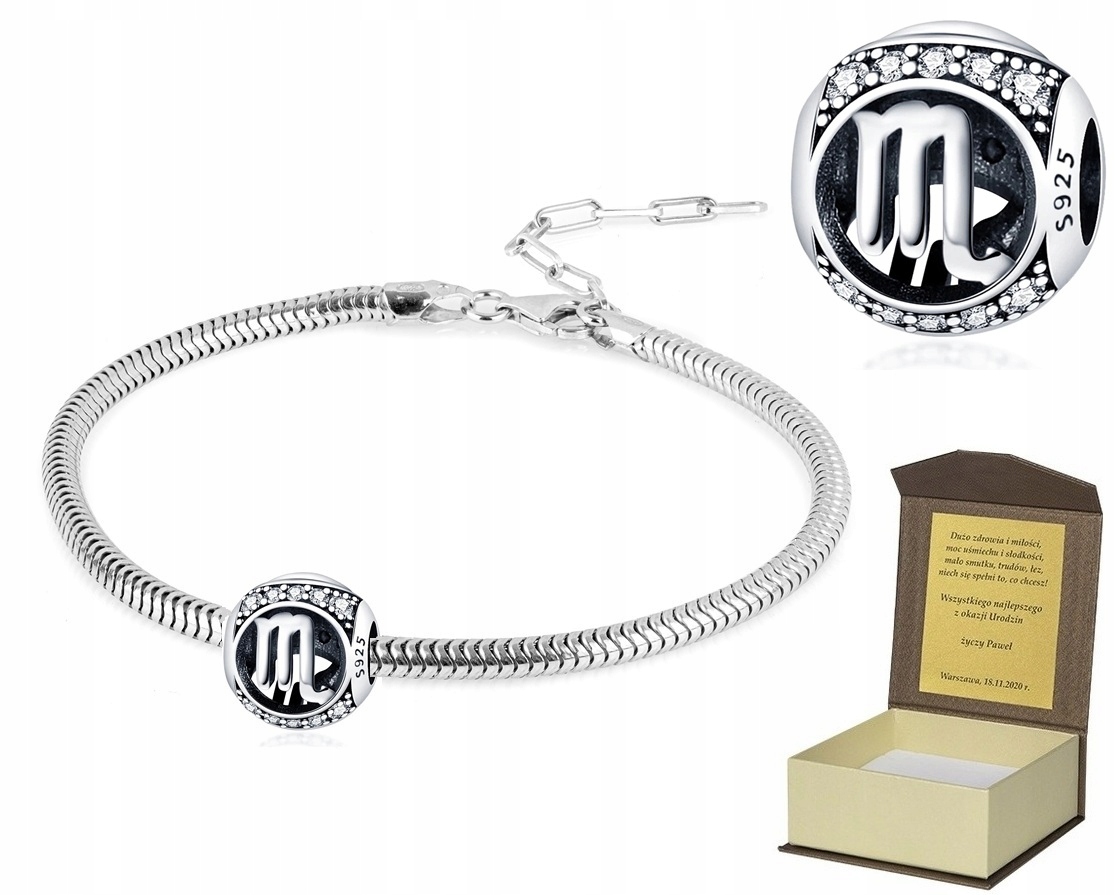 Stříbrný náramek 19-22 cm Přívěsek Znamení Zvěrokruhu Štír BC512