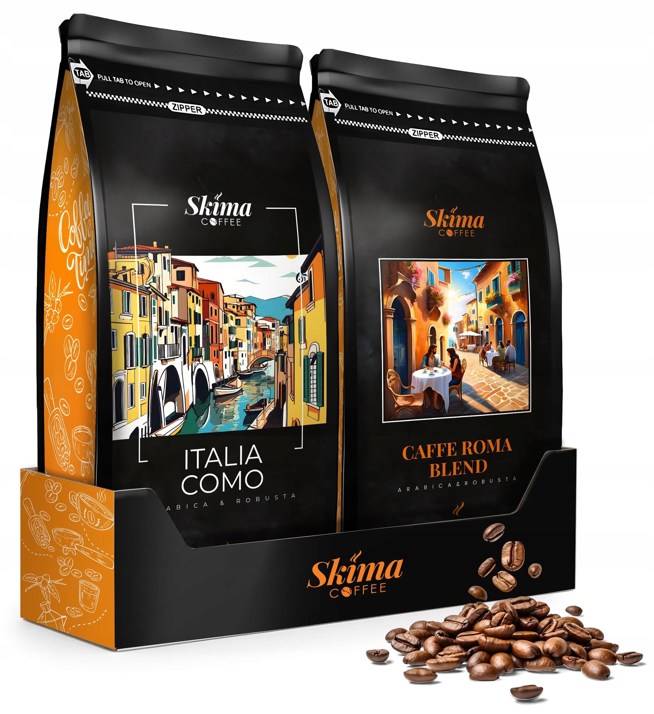 Káva zrnková 1kg x2 Italia Como/caffe Roma Blend Čerstvá do kávovaru+BONUS