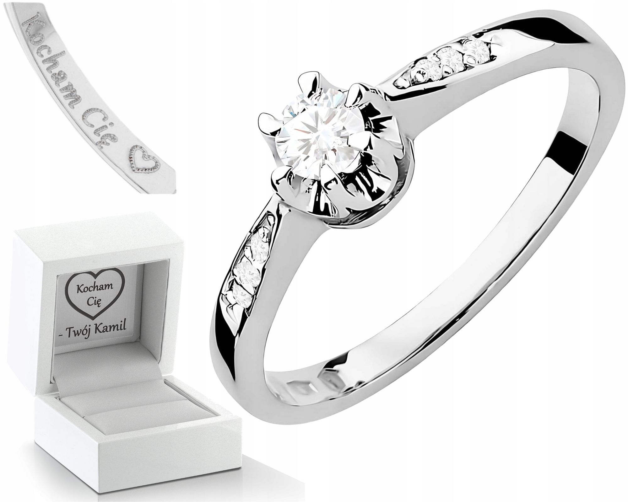 Prstýnek Z Bílého Zlata S Laboratorními Brilianty Gravírování Miluji Tě