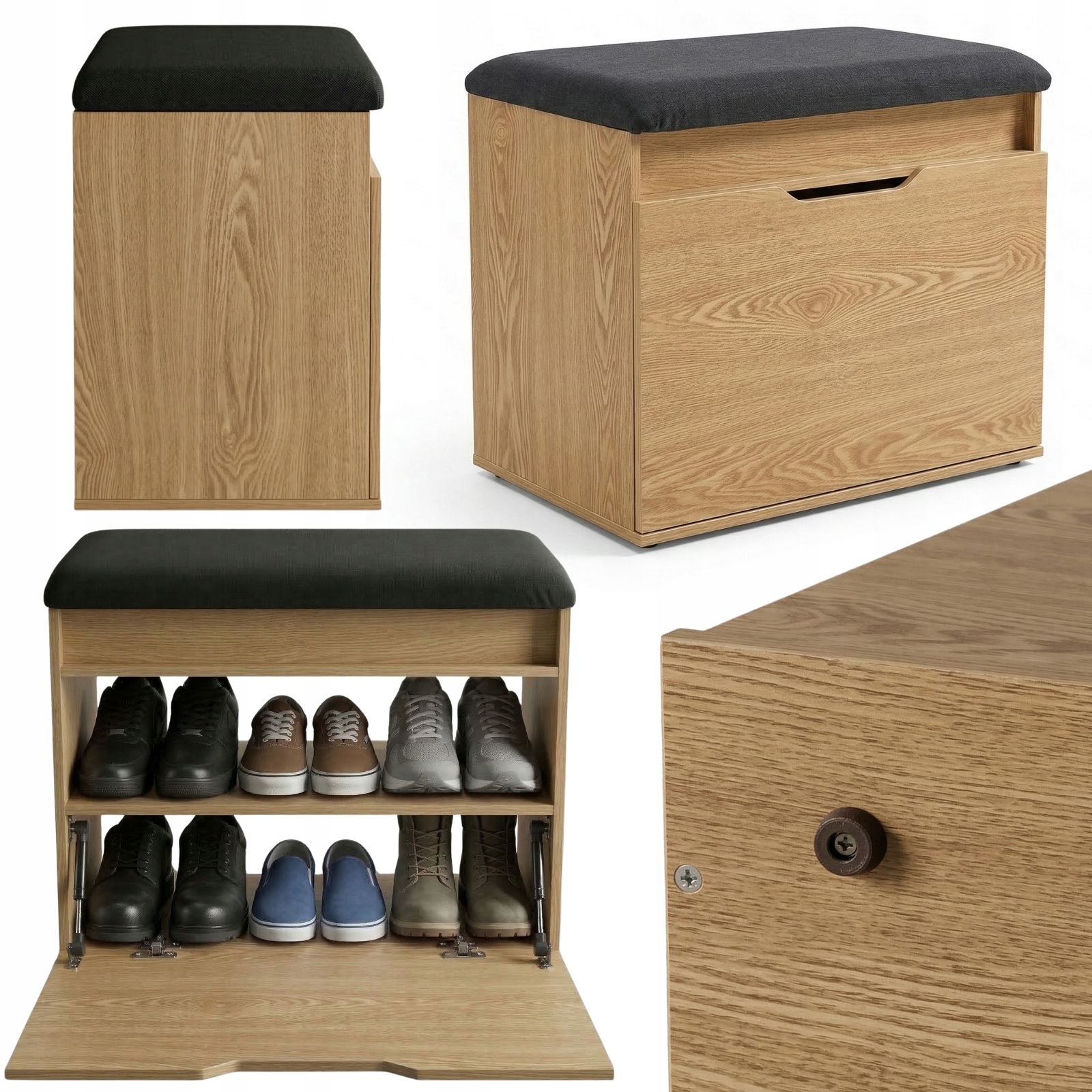 Botník s sedákem a úložným prostorem Vira, 60 x 50 x 35 cm, hnědá