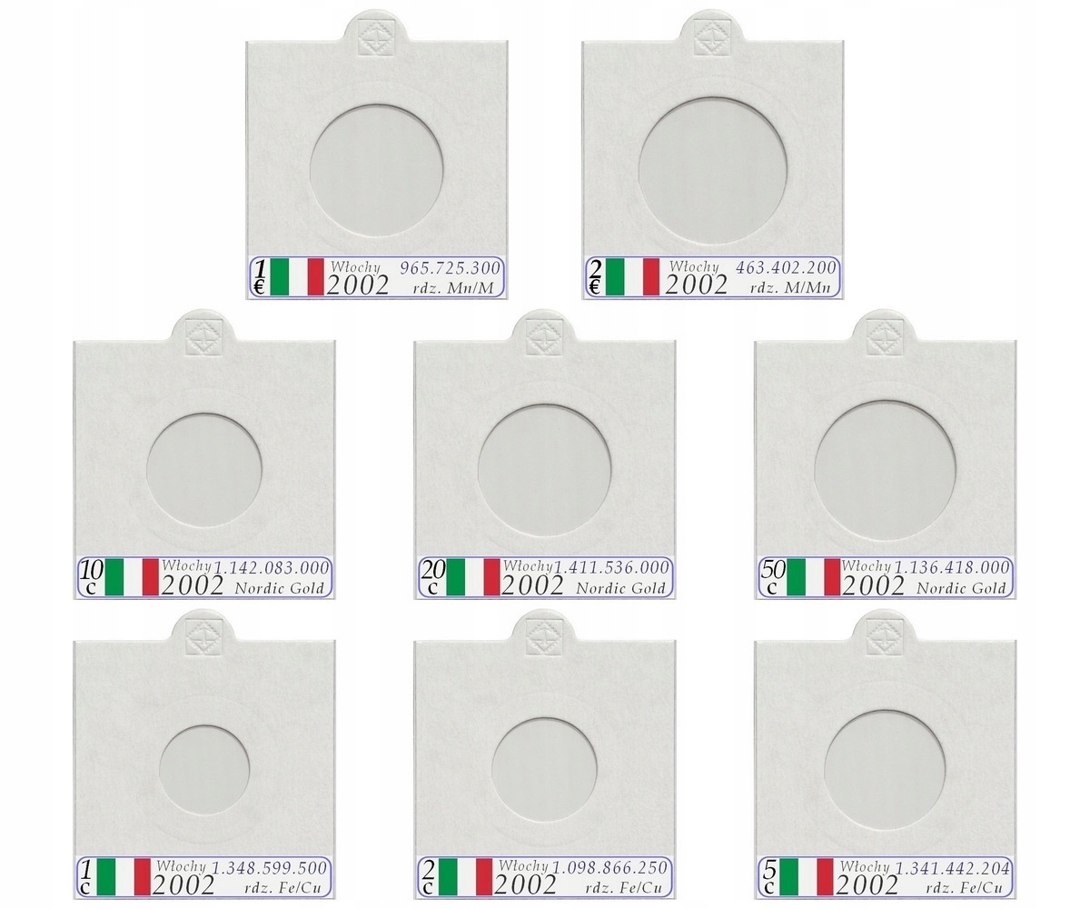 Sada 146 držáků na euromince Itálie popisy