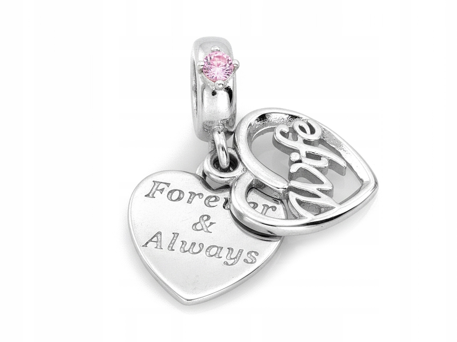 Stříbrný přívěsek 925 Charms dvě Srdce s nápisem Forever & Always módní