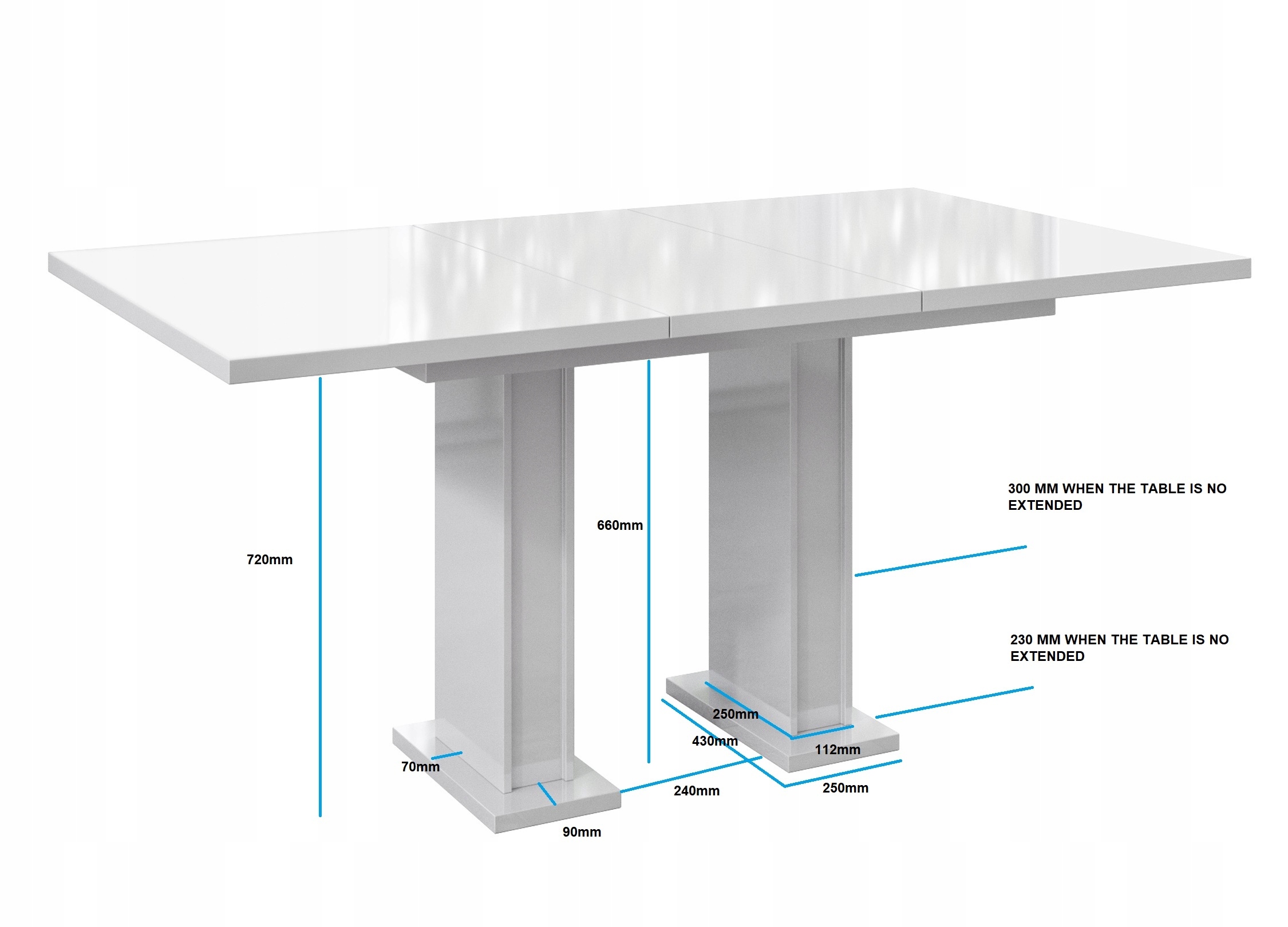 Stół rozkładany kuchenny biały połysk czarny połysk 80 x 120 - 160 x 76 cm Kolekcja gliss