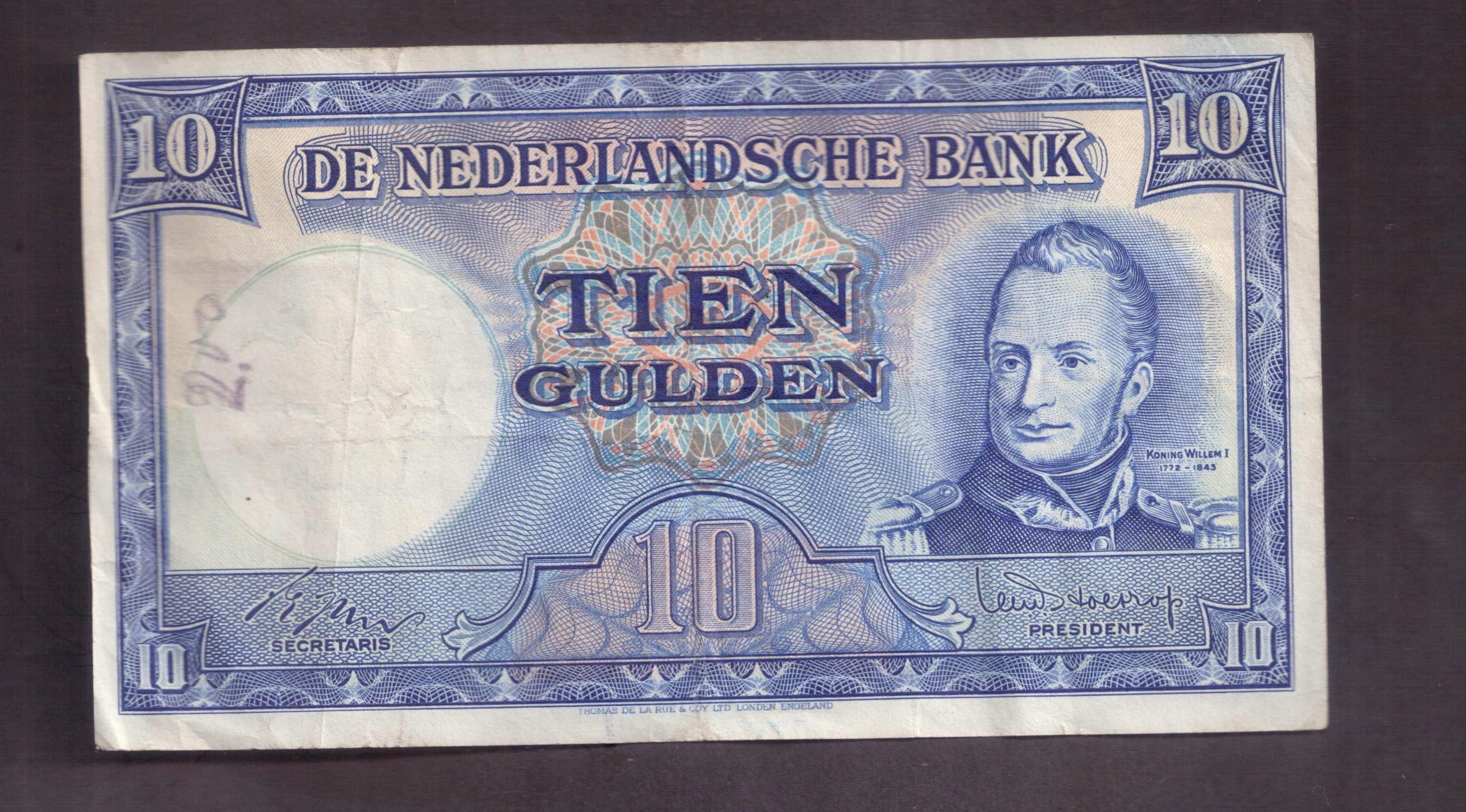 Holandia - banknot - 10 Gulden 1949 rok