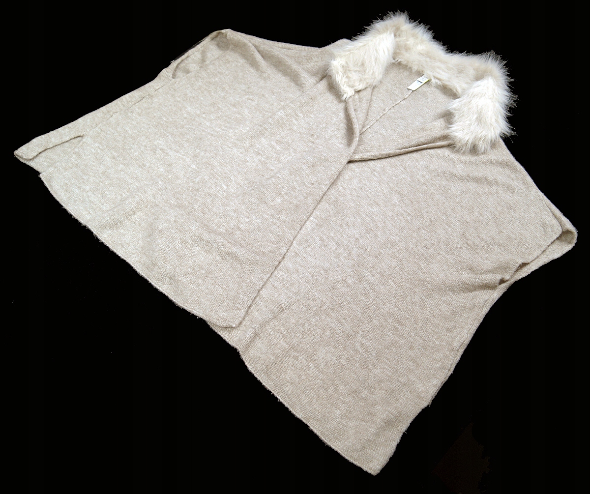 MARKS & SPENCER SUPER BEŻOWE PONCZO Z FUTERKIEM -ONE SIZE