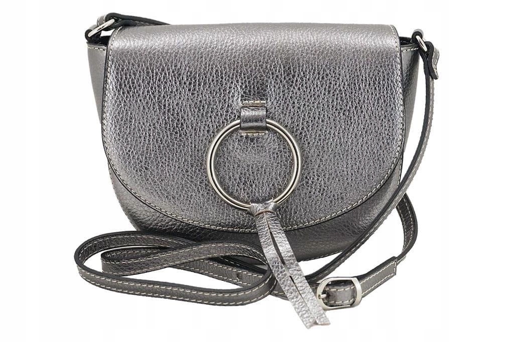 Dámská kabelka přes rameno s italskou koženou strukturou stříbrná tmavá