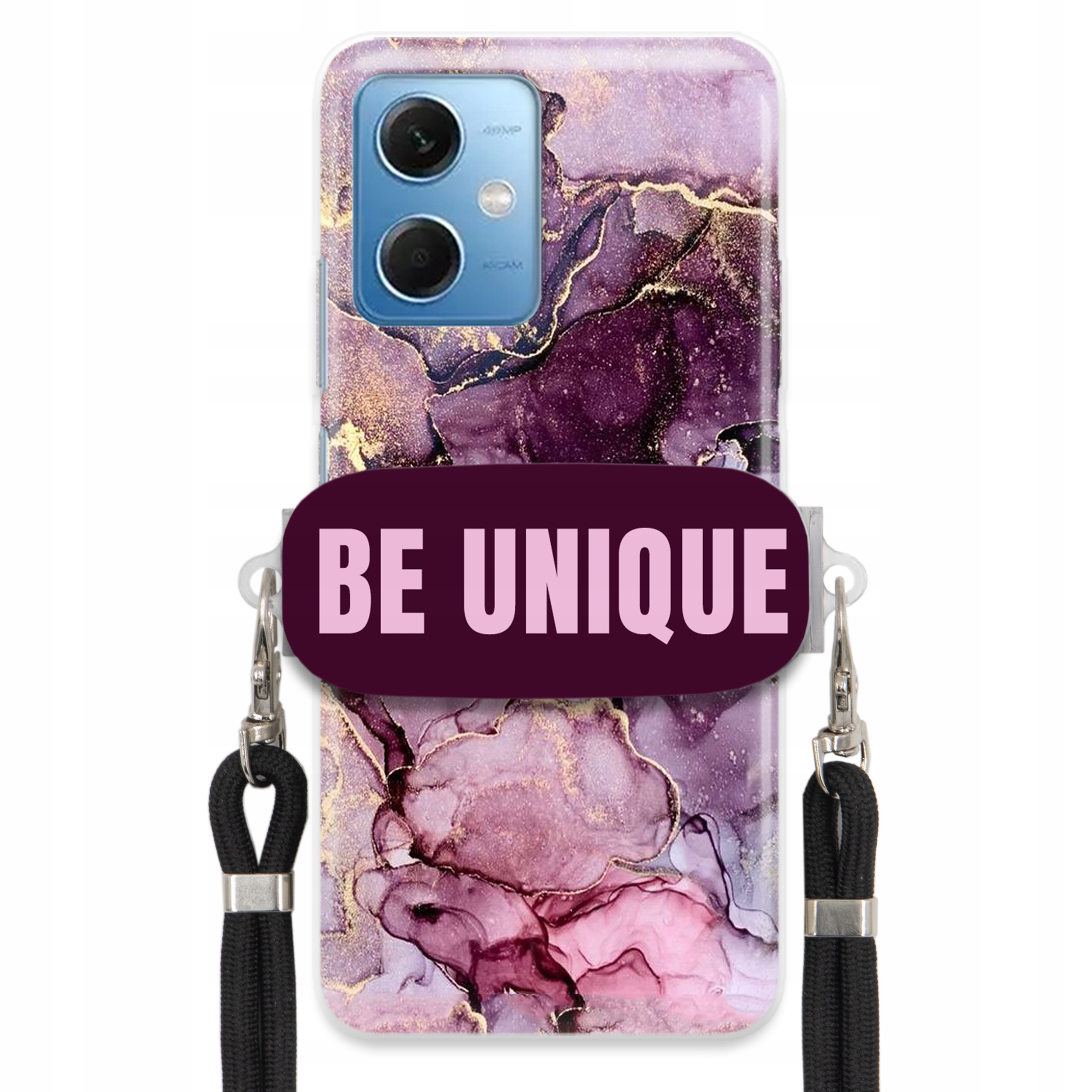 Pouzdro pro Xiaomi Redmi Note 12 5G úchytka na šňůrku Černá Fialová Mramorová