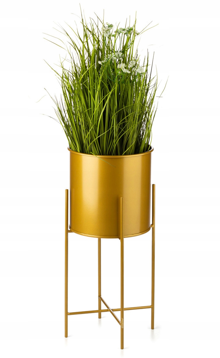 ZŁOTY KWIETNIK METALOWY Z DONICZKĄ OSŁONKĄ 55 cm