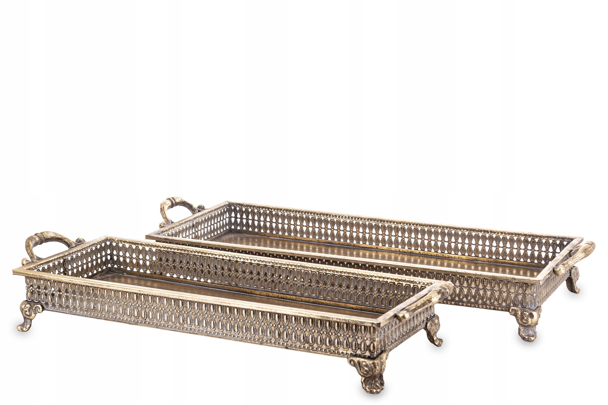 2 x Podnos Zlatý Starnúci Dekoratívny Retro Vintage Obdĺžnik na nožičkách