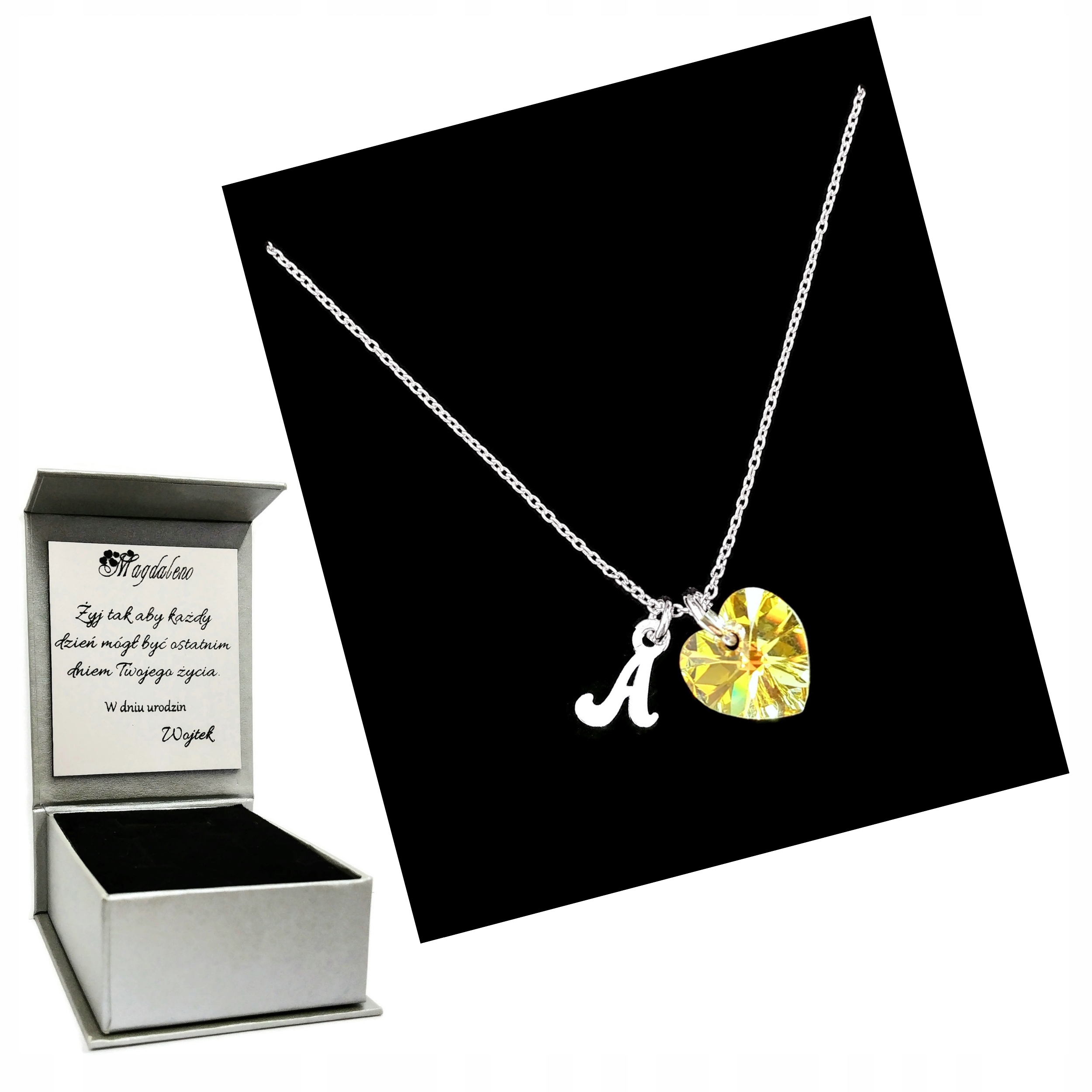 

Naszyjnik Literka A Serce Swarovski Grawer Prezent