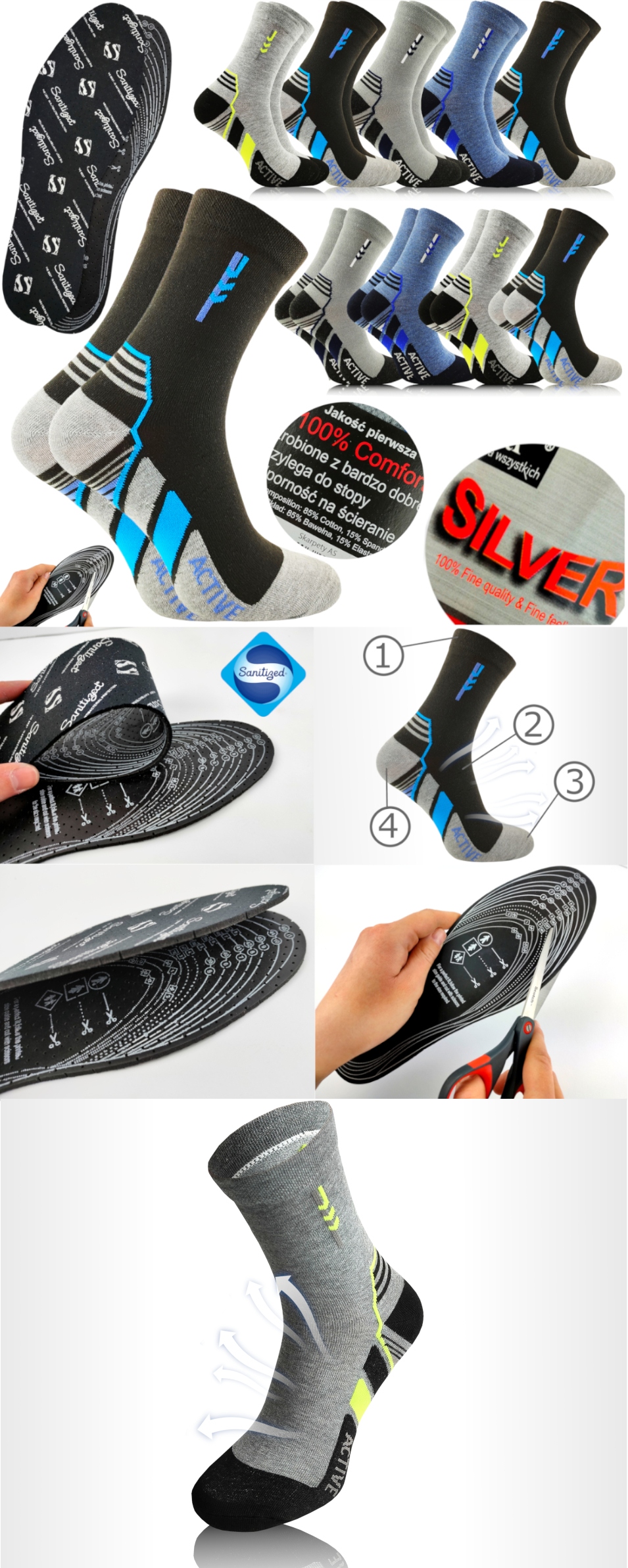 10 Par Skarpety Robocze TRWAŁE Bawełniane ANTYBAKTRYJNE +POLSKIE WKŁADKI AG Marka Ortho-Plus