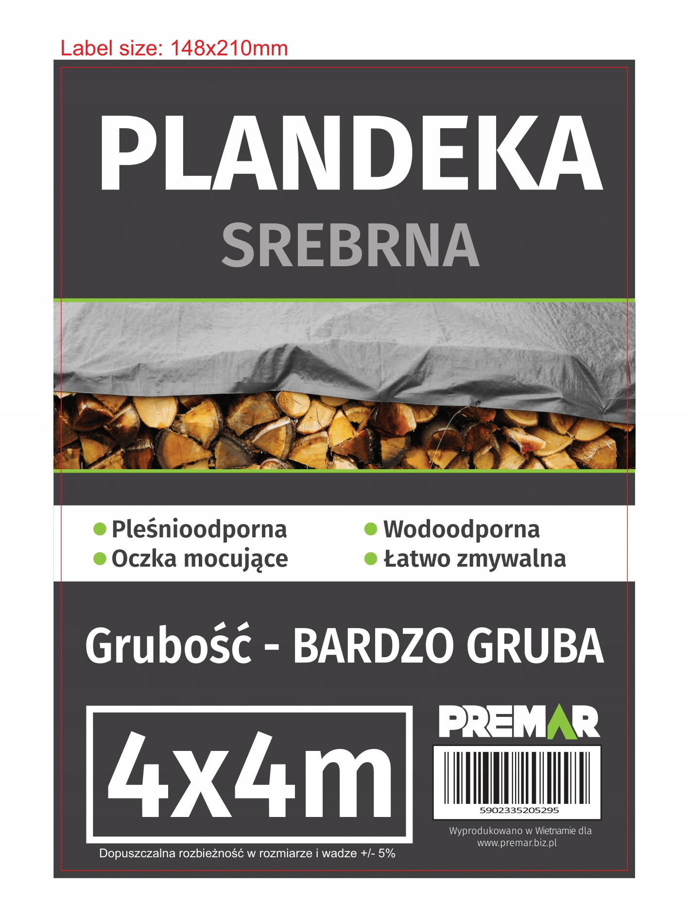 PLANDEKA 4X4 SREBRNA BARDZO GRUBA OKRYCIOWA WODOODPORNA Z OCZKAMI Producent Premar