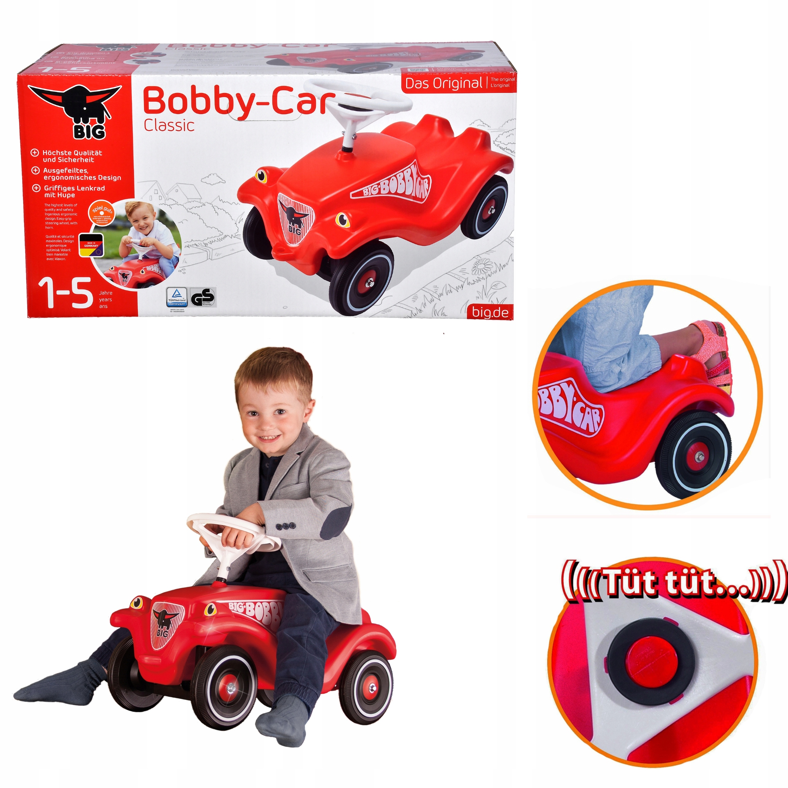 Jeździk Samochód Ciche Koła Odpychacz Auto Autko Big Bobby Car Czerwony