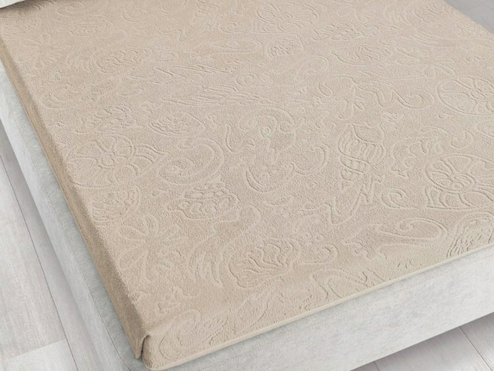 Froté prostěradlo bez gumičky 175x220 Tulipán Sepia béžové žakárové