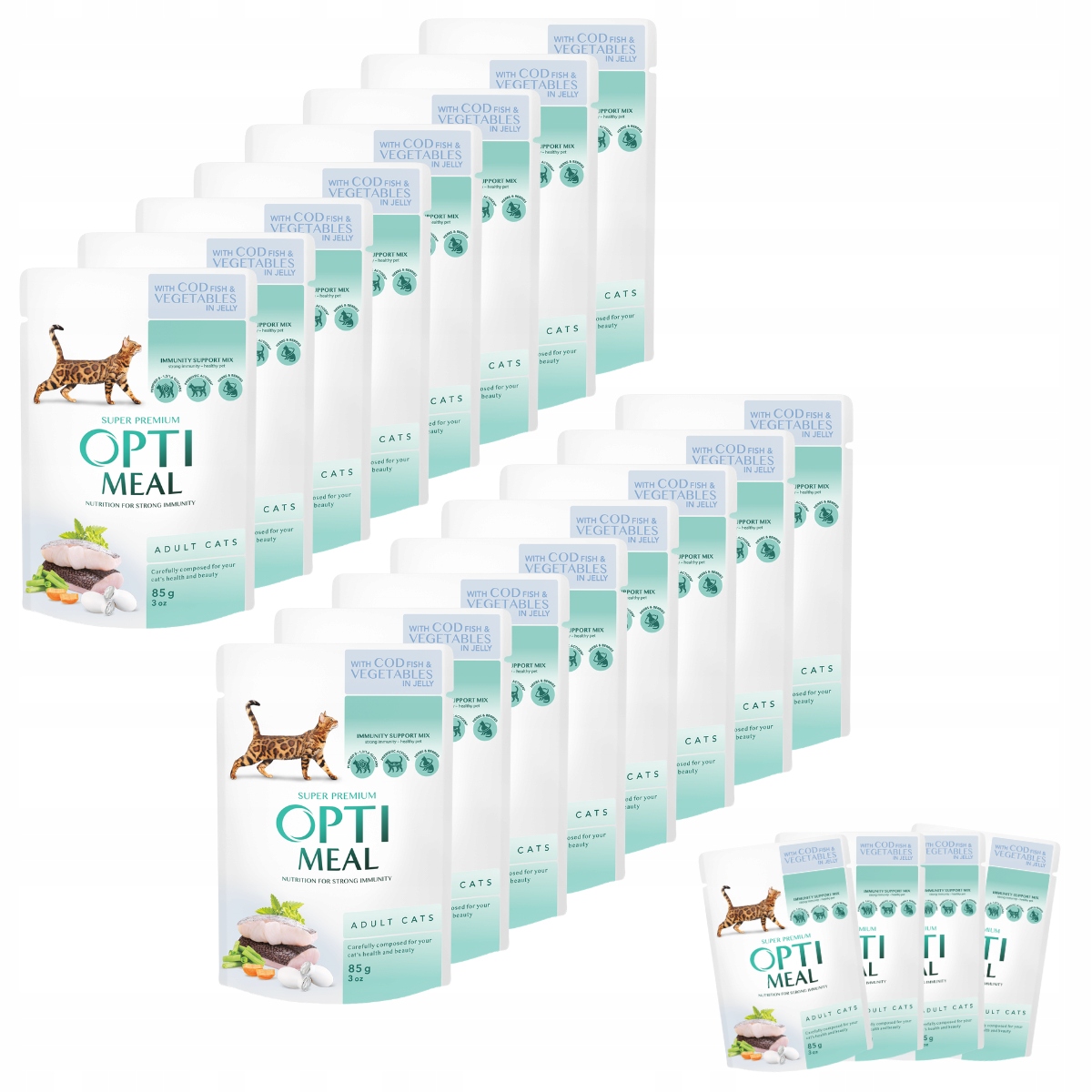 Levně Vlhké krmivo pro kočky 48 x 85 g s treskou a zeleninou Optimeal