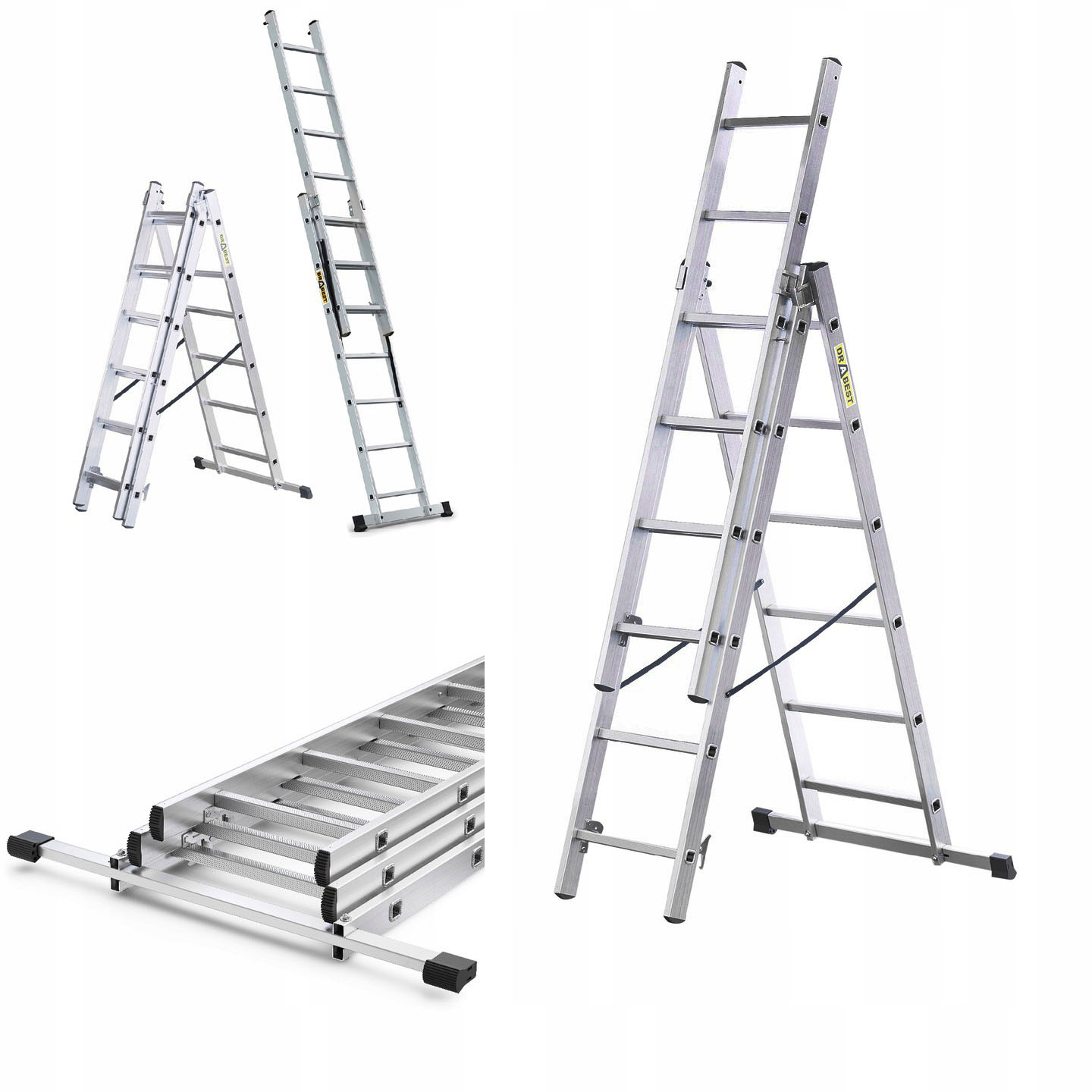 Hliníkový multifunkčný rebrík 3x6 priemyselný Home Drabest 150 kg
