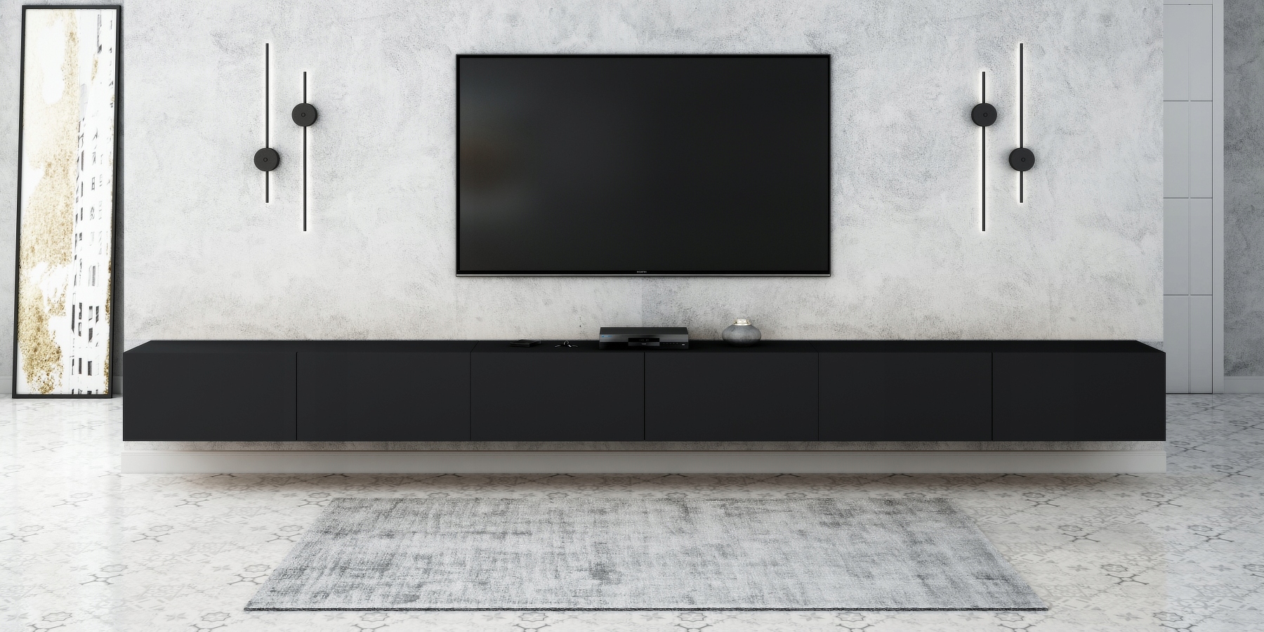 SZAFKA RTV POD TELEWIZOR KOMODA WISZĄCA 420 CM CZARNY MAT