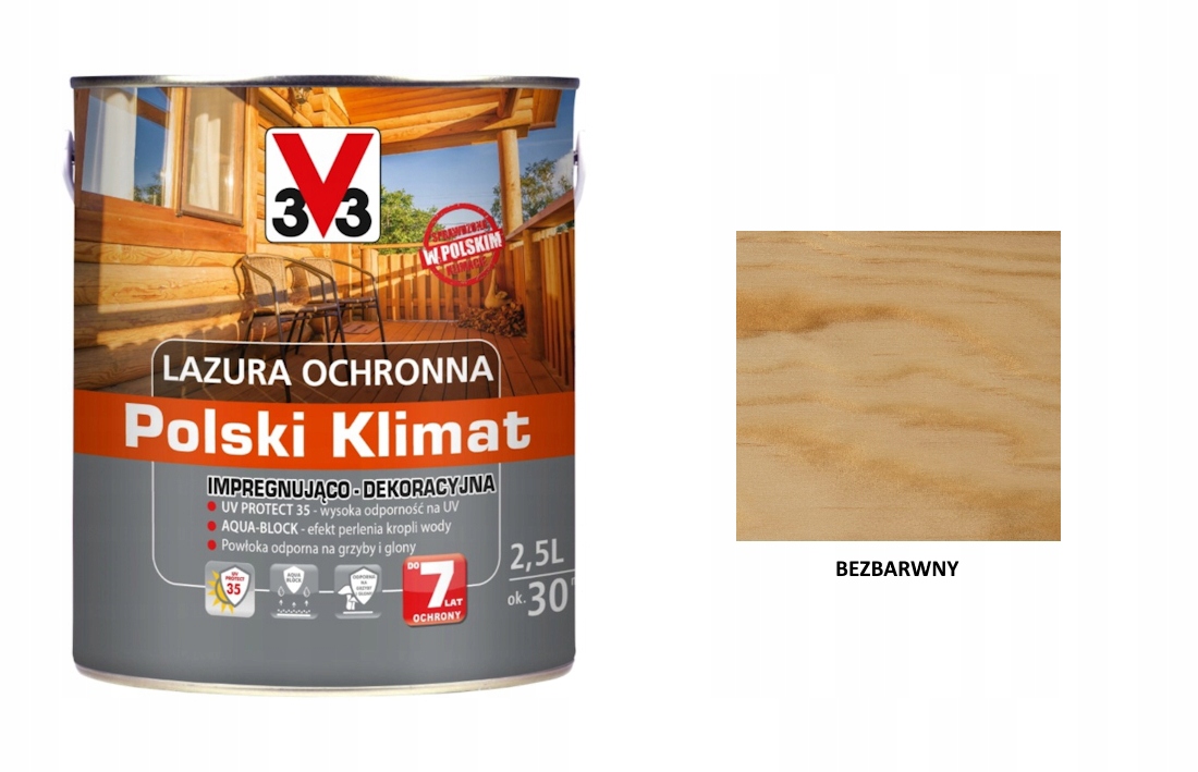 Lazura V33 Polský Klima 7 let 2,5 L impregnační Bezbarvý satén