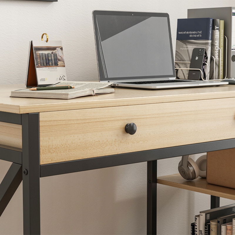 BIURKO KOMPUTEROWE LOFT INDUSTRIALNE SZUFLADA PÓŁKI JASNY DĄB SKANDYNAWSKI Szerokość mebla 120 cm