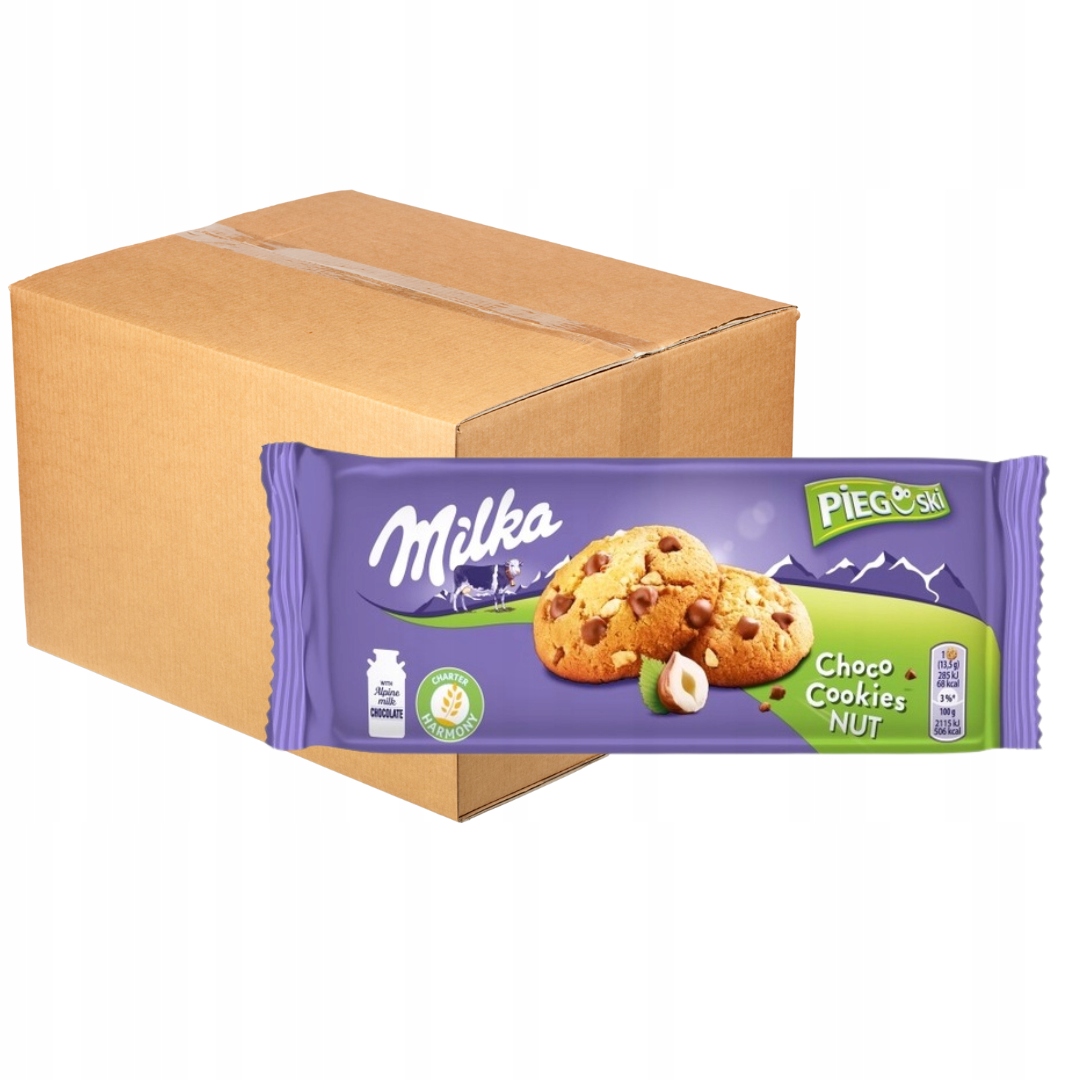 Milka Pieguski ciasteczka z kawałkami czekolady i orzechami 135 g x 24 szt