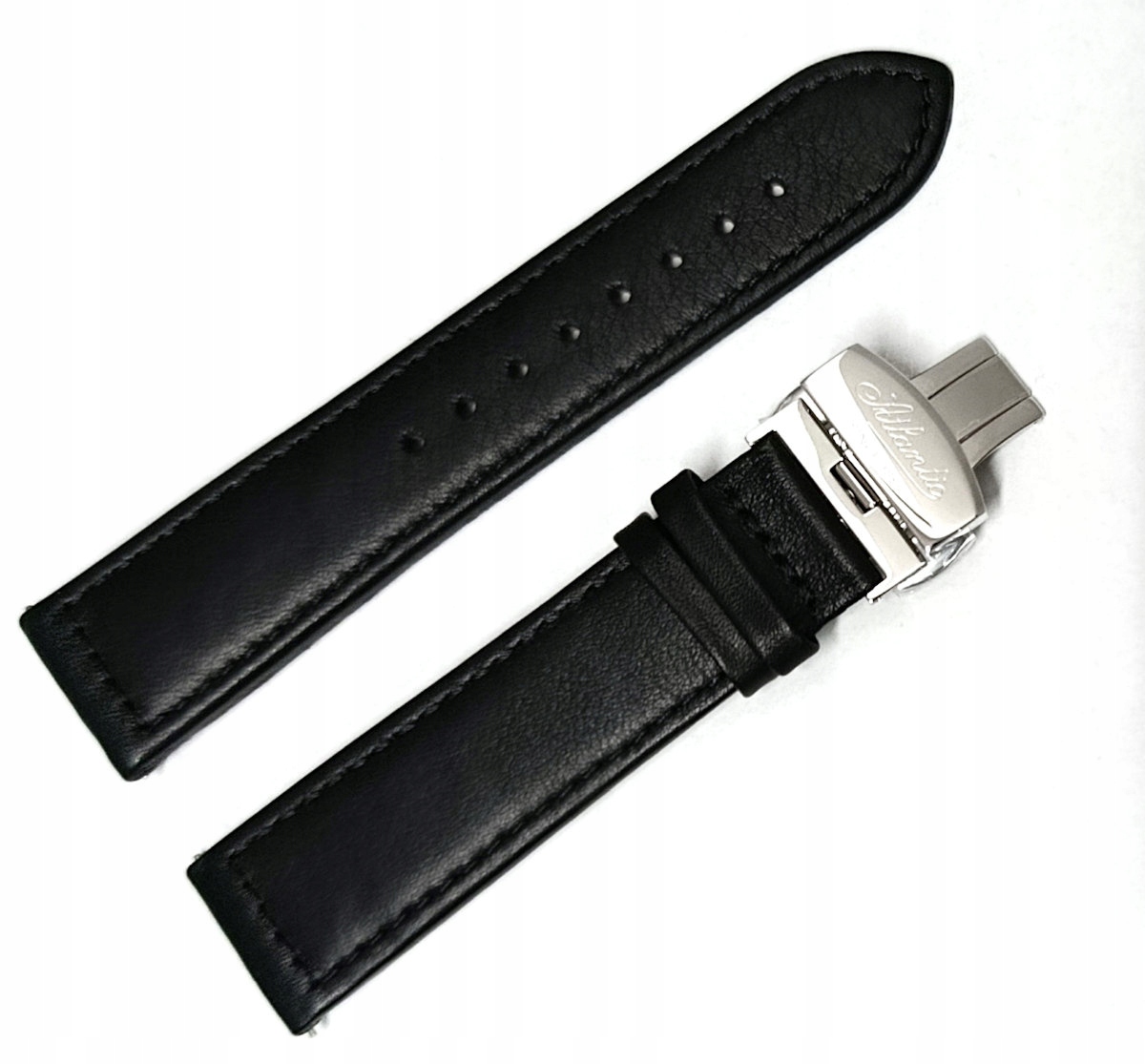 Originální Kožený Černý Řemínek Na Hodinky Atlantic Worldmaster 22 mm Motýlek