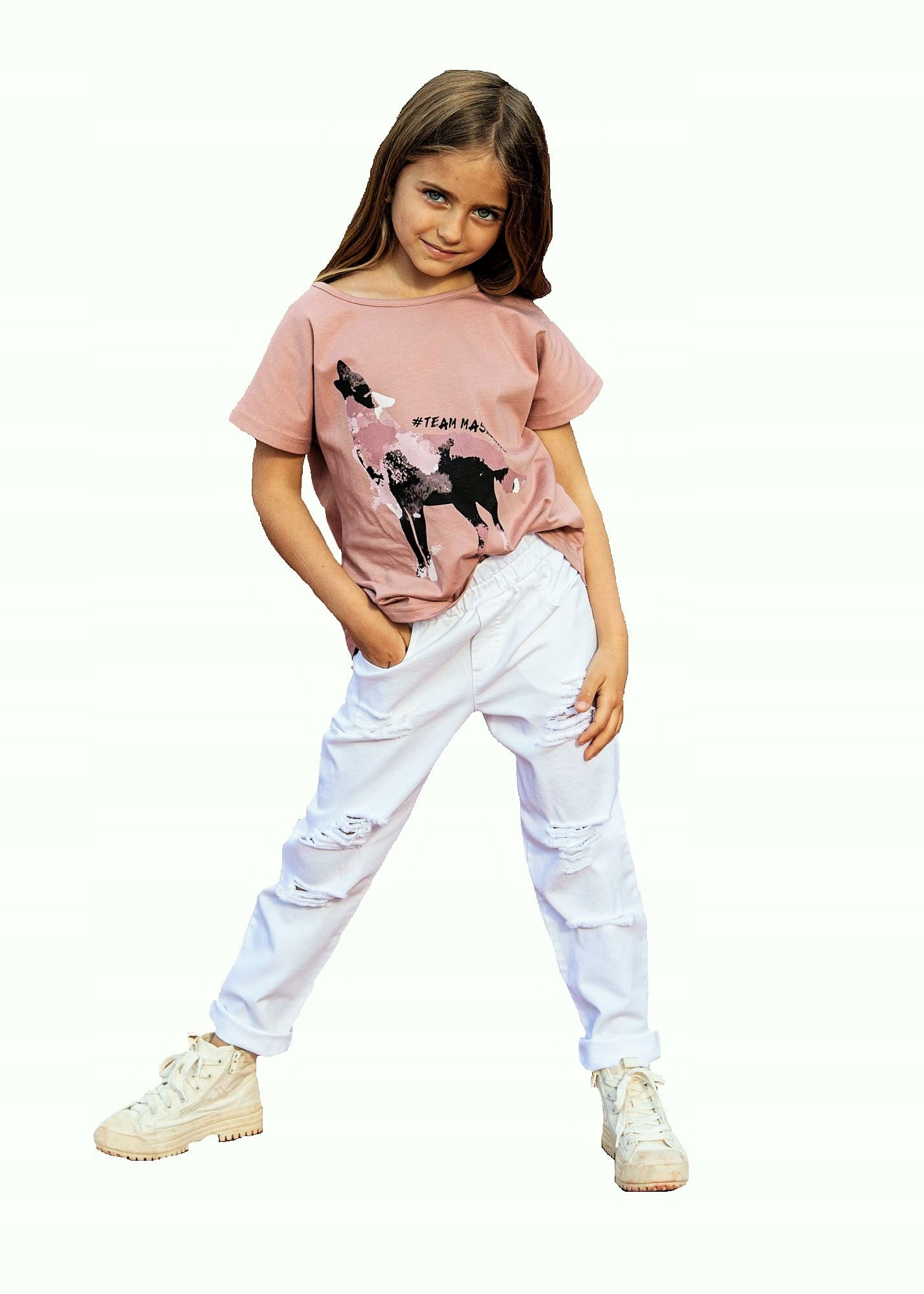 

Spodnie boyfriendy dziury białe Mash Mnie 104/110