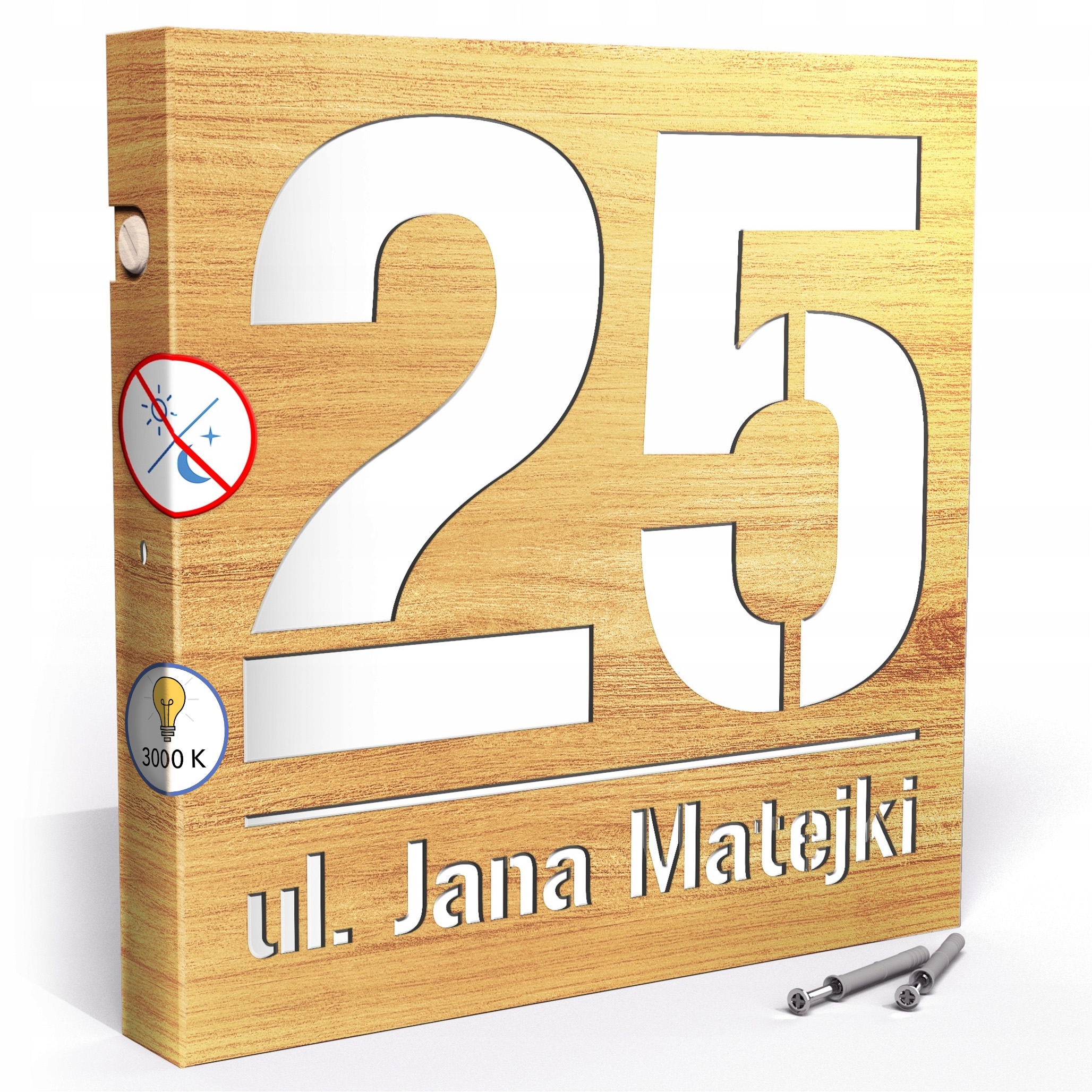 Led cedulka 3000k 30x30 cm Teplá barva Číslo na dům Čísla Jasný dub Led