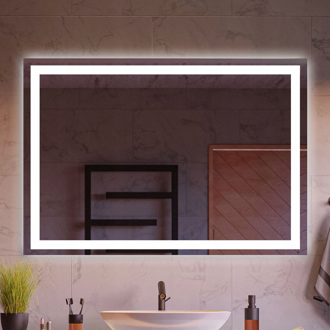 Lustro rozmiar 100x60 cm poziome barwa neutralna podświetlenie LED Marka inna