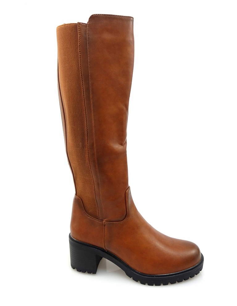 DAMSKIE KOZAKI BRĄZOWE CAMELOWE Z EKOSKÓRY NA OBCASIE PLATFORMA 39