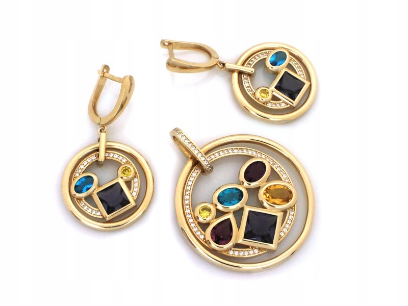 Sada zlatých náušnice a přívěsku se zirkony 585 14k 25.16g jako dárek