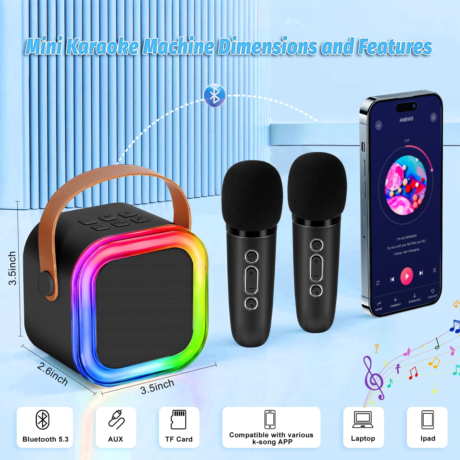 KARAOKE MASZYNA DLA DZIECI I DOROSŁYCH BEZPRZEWODOWY GŁOŚNIK BLUETOOTH — miniatura 2