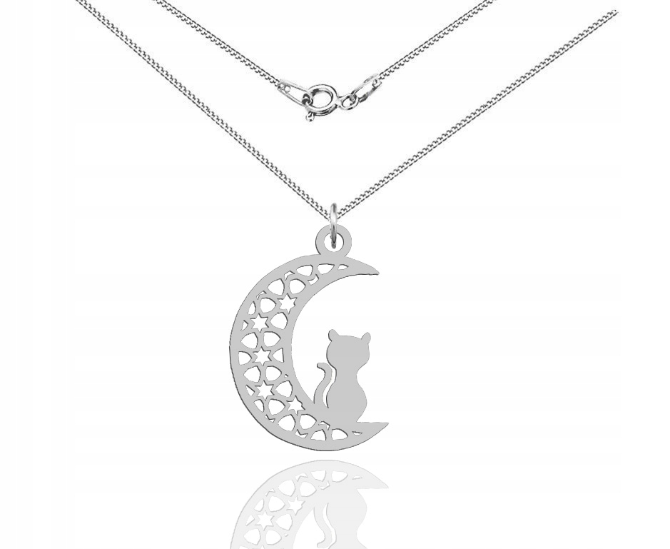 

Naszyjnik Ażurowy Kot Kotek Na Księżycu Srebro 925