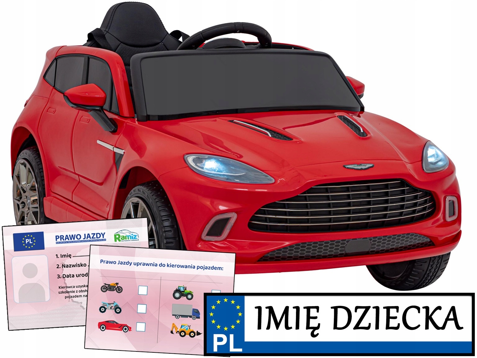 Auto Dla Dzieci pojazd na akumulator Aston Martin Dbx tablica imienna
