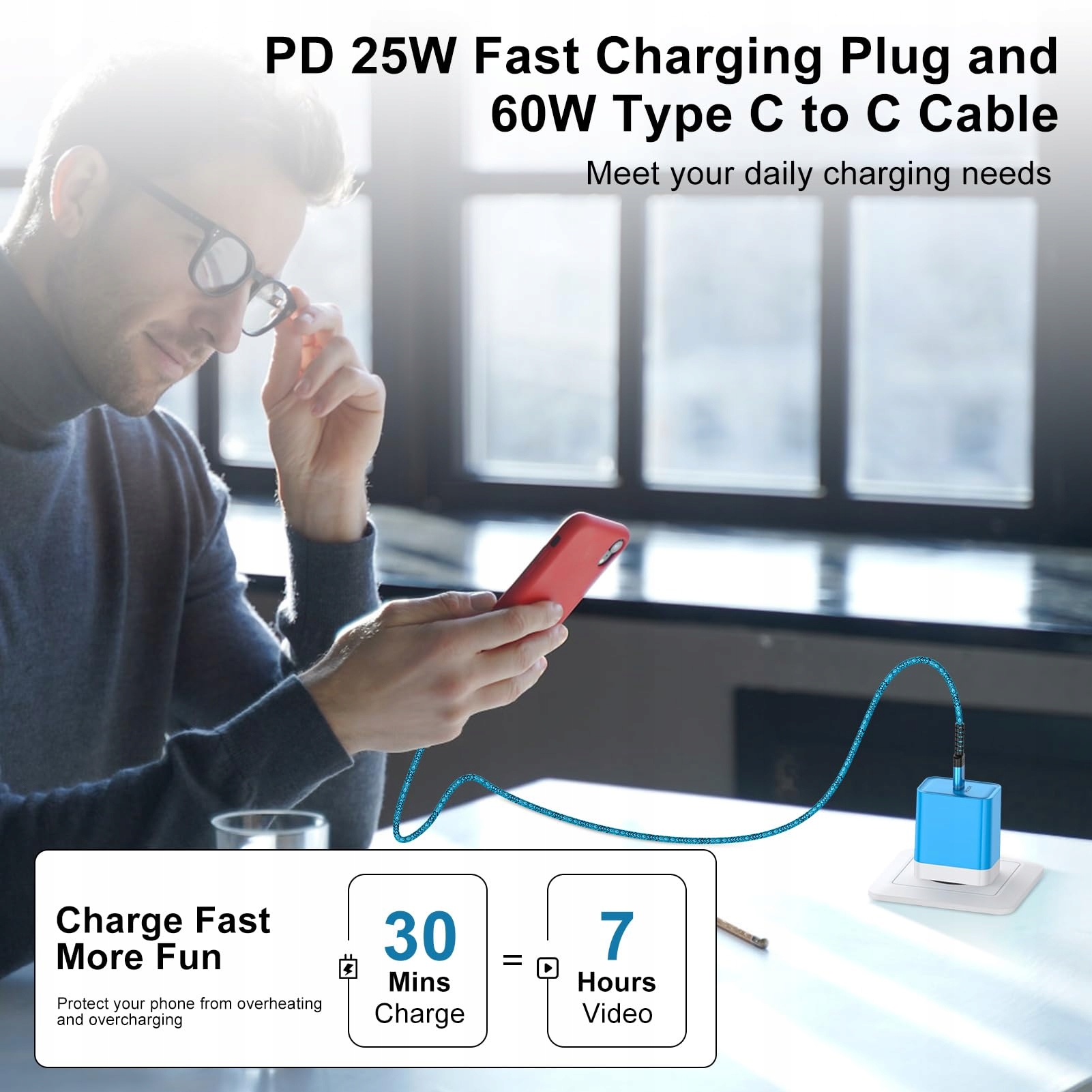 Na Telefon Ładowarka USB C 25W Szybkie Ładowanie Kabel 18M Galaxy A S Z Fli — miniatura 5