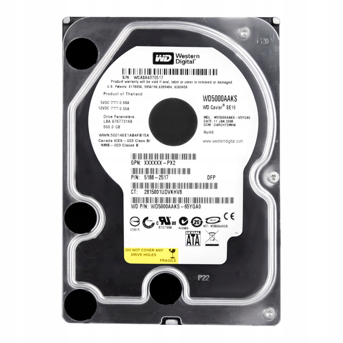 Hp 5188-2517 500GB 7.2K 16MB Sata II 3.5'' WD5000AAKS