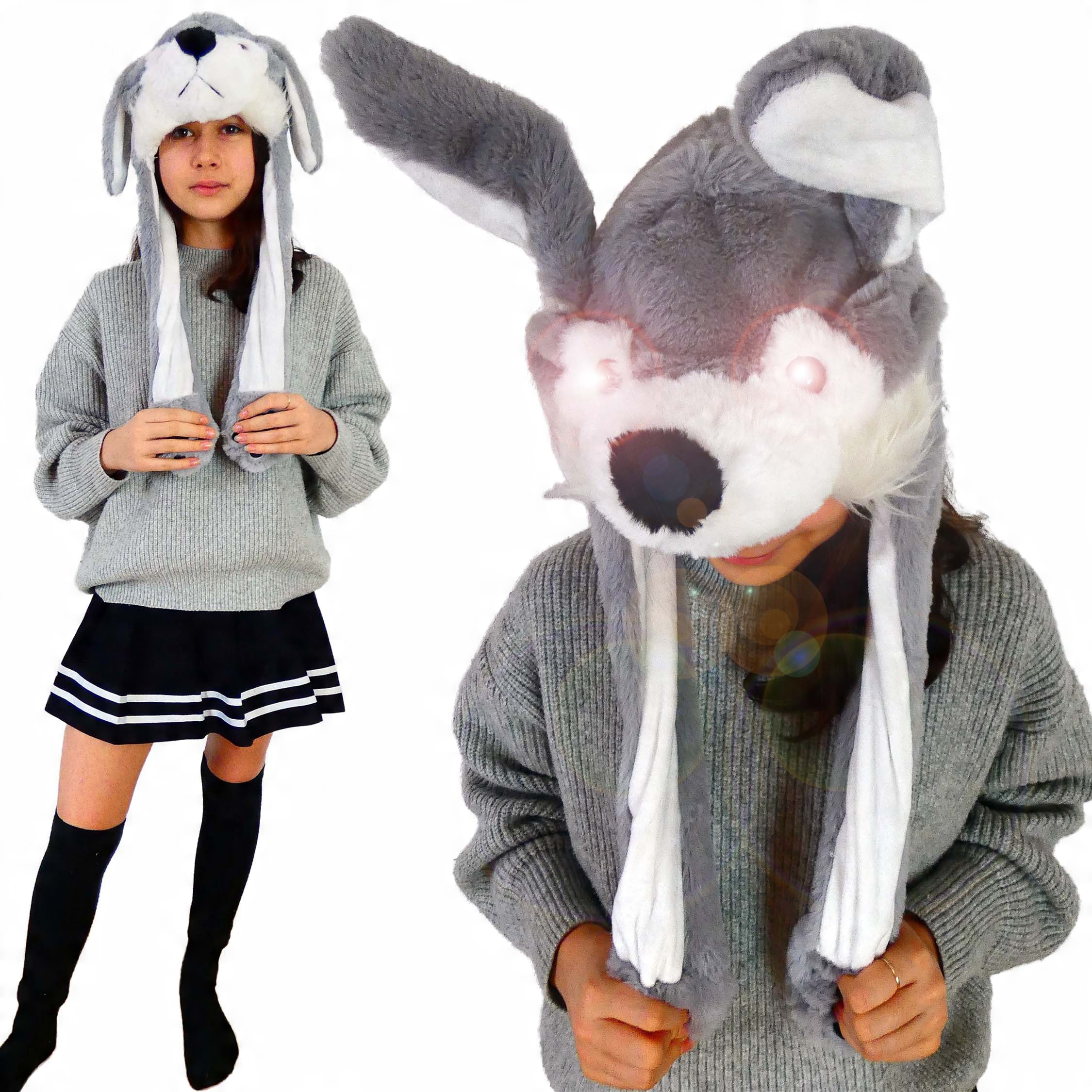 

czapka kigurumi ruchome uszy świecące oczy Lisek