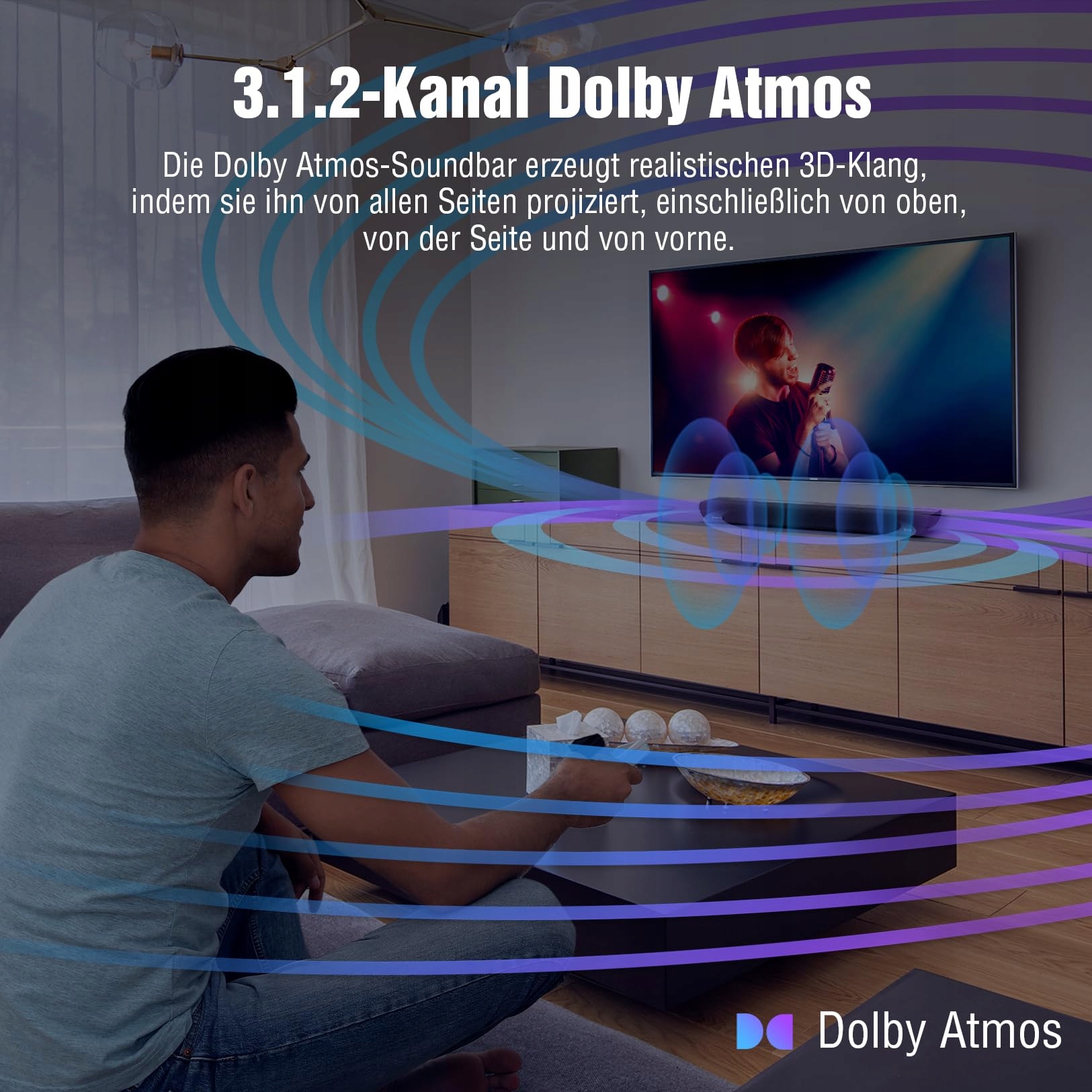 OXS S5 Soundbar 3.1.2 Dolby Atmos Subwoofer Bluetooth HDMI eARC 4K HDR — miniatura 3