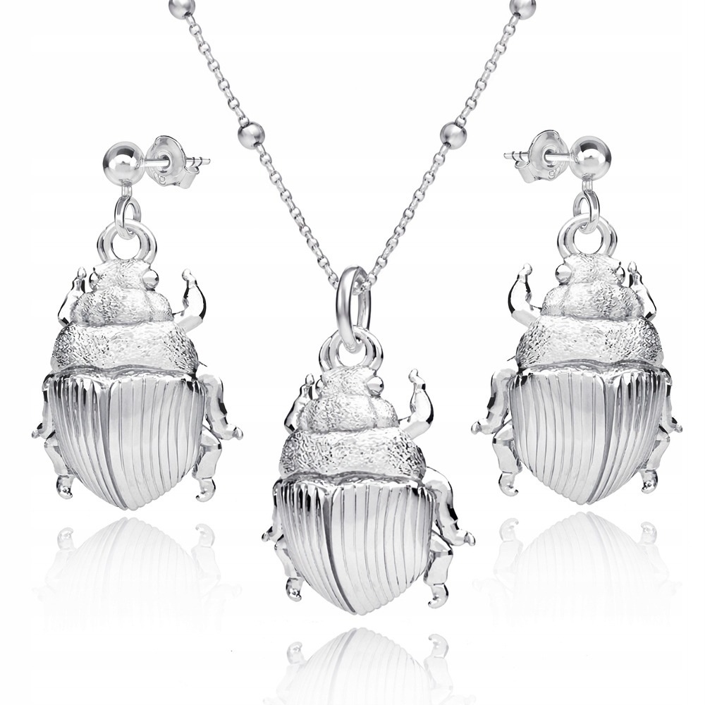 Žuk Chrząszcz Skarabeusz Stříbrný 925 kuličkový komplet šperků Symbol života