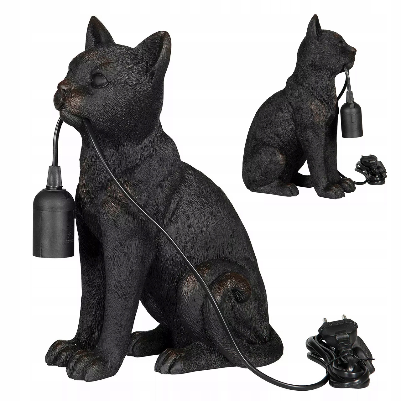 Lampa Kot 30cm Czarna stołowa nocna biurkowa ozdoba dekoracja do salonu