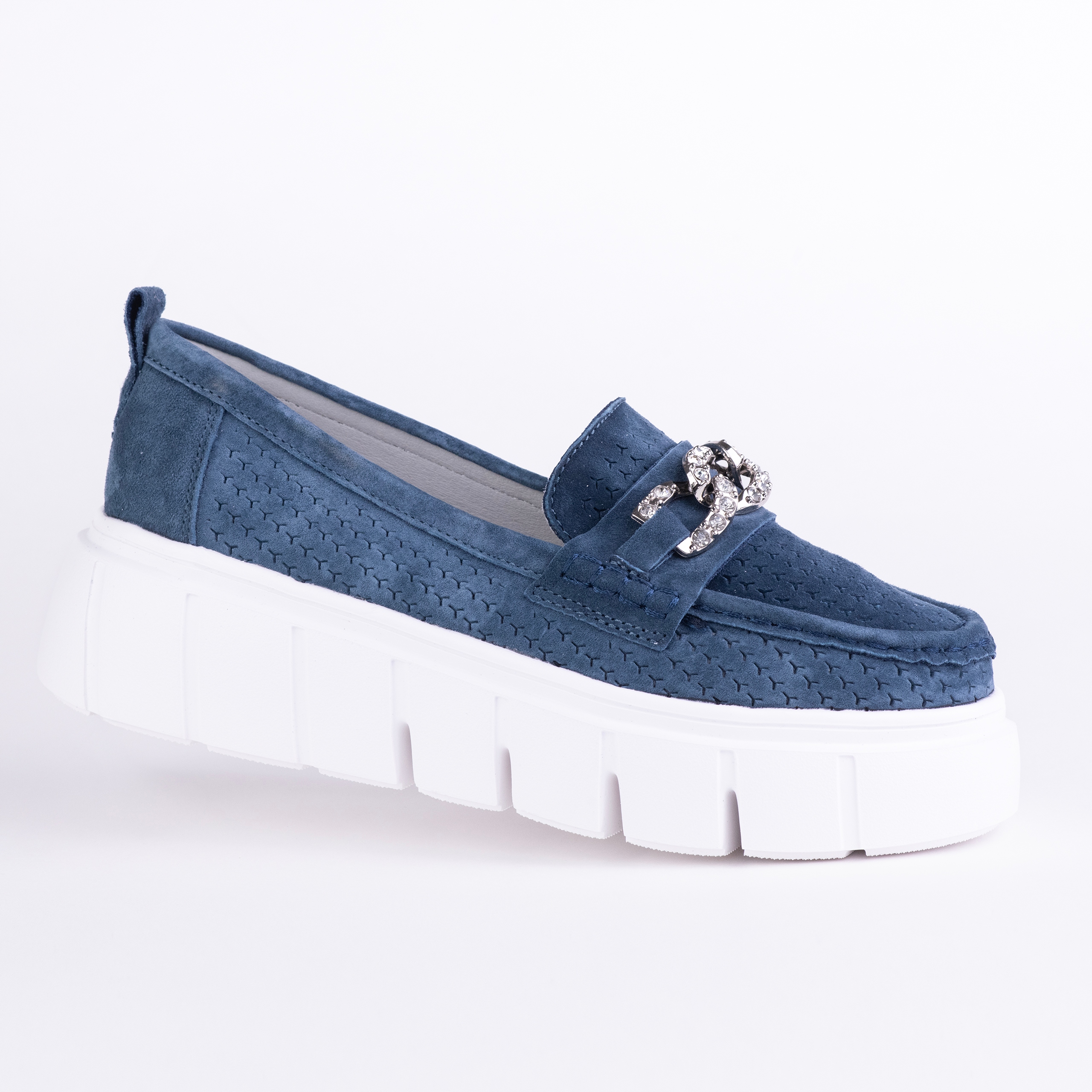 Dámské ažurové mokasíny Goodin GD-FT-127 kůže semiš ažurová modrá 39