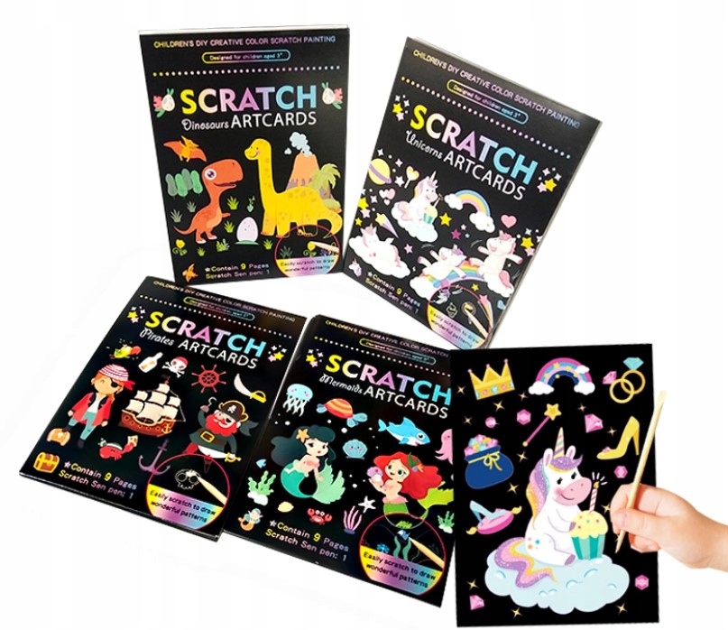 WYDRAPYWANKA ZDRAPYWANKA KOLOROWANKA KREATYWNA FANDY DLA DZIECI ZOO 9SZT Materiał karton papier