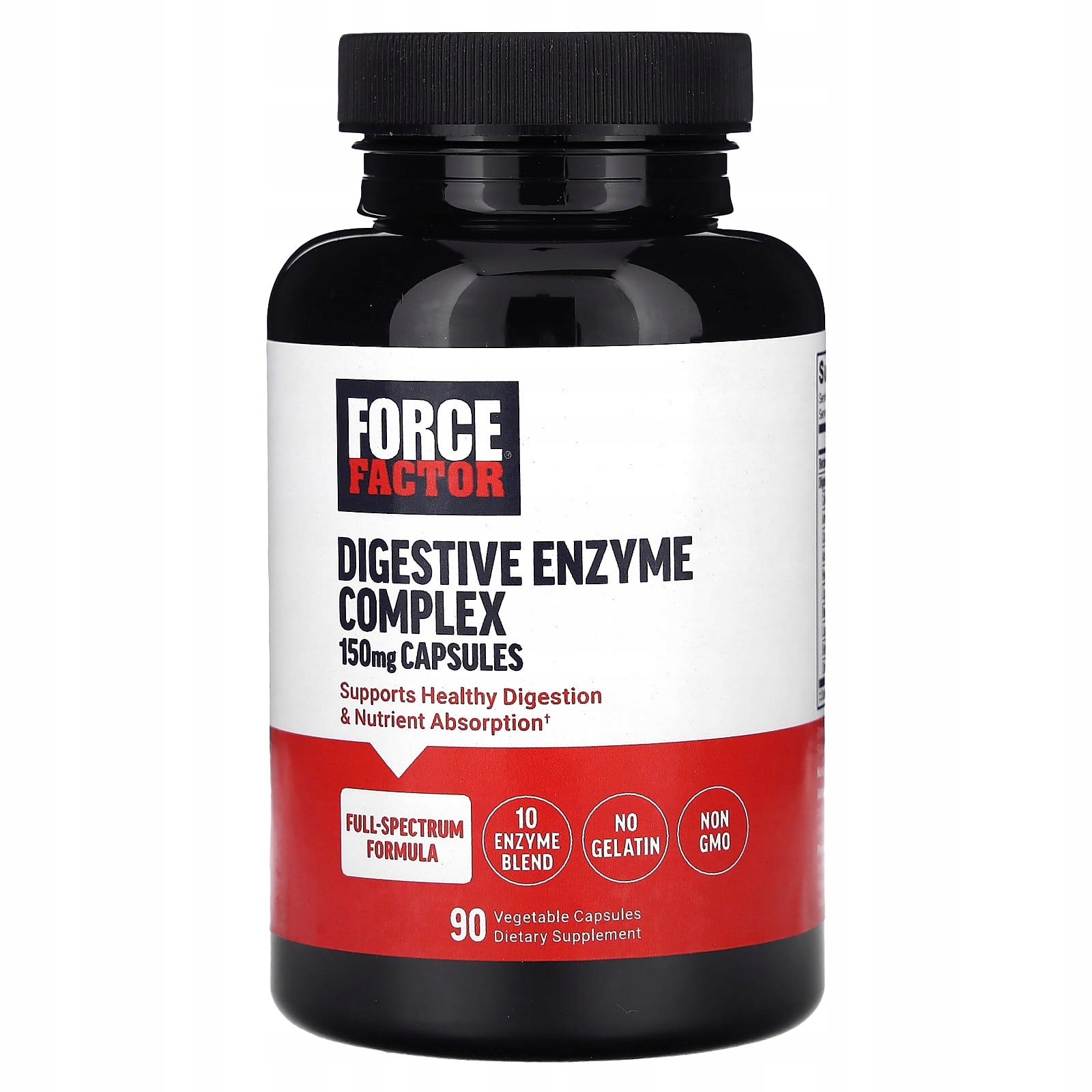 Force Factor, komplex trávicích enzymů, 150 mg, 90 rostlinných kapslí