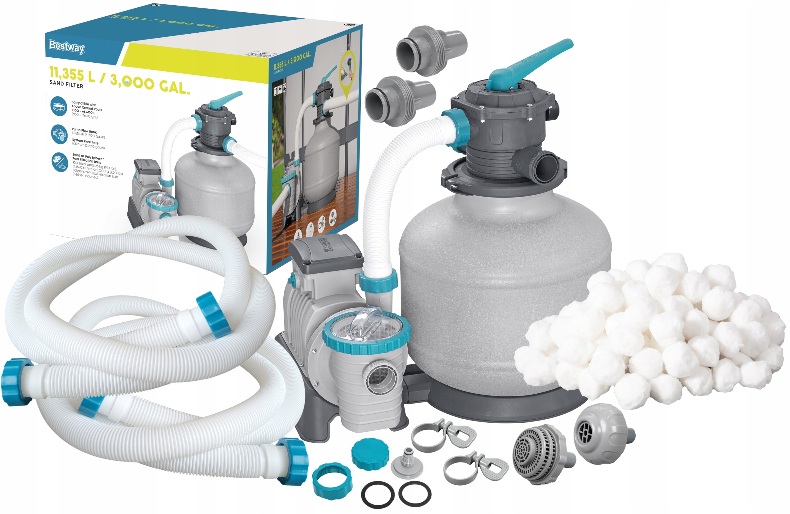 Bestway 58486 Pompa Piaskowa Filtrująca 11355 L/h Kulki Filtracyjne 1000g