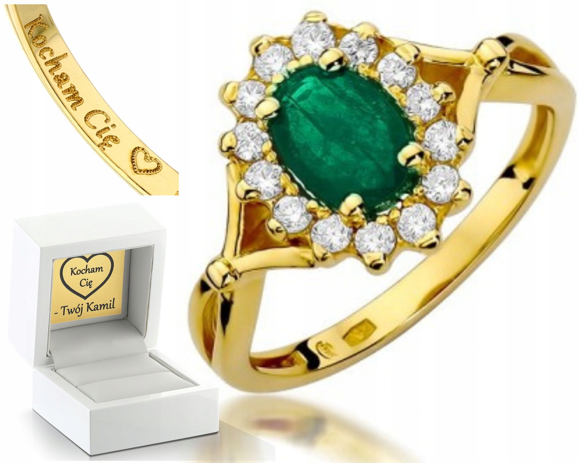 Zlatý Prstýnek S Briliantovým Smaragdem Gravírování