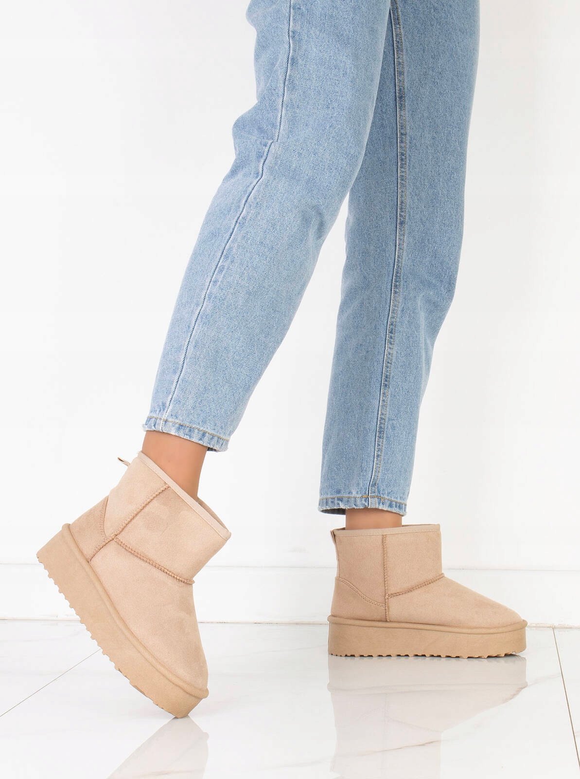 ŚNIEGOWCE BEŻOWE OCIEPLANE BOTKI PLATFORMA 39 Wzór dominujący bez wzoru