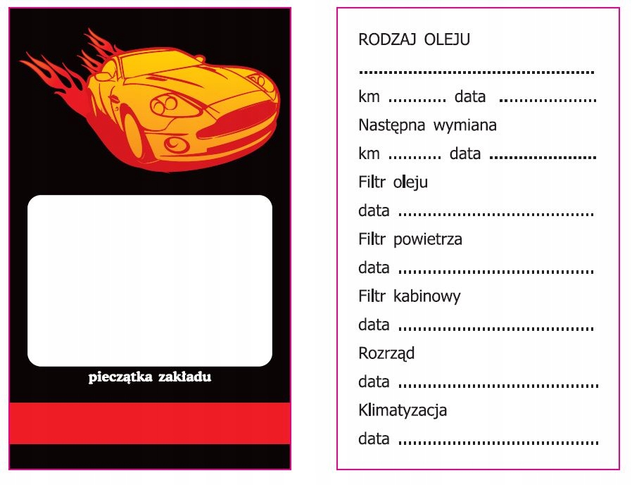 

50x Zawieszki Serwisowe karty wymiany oleju