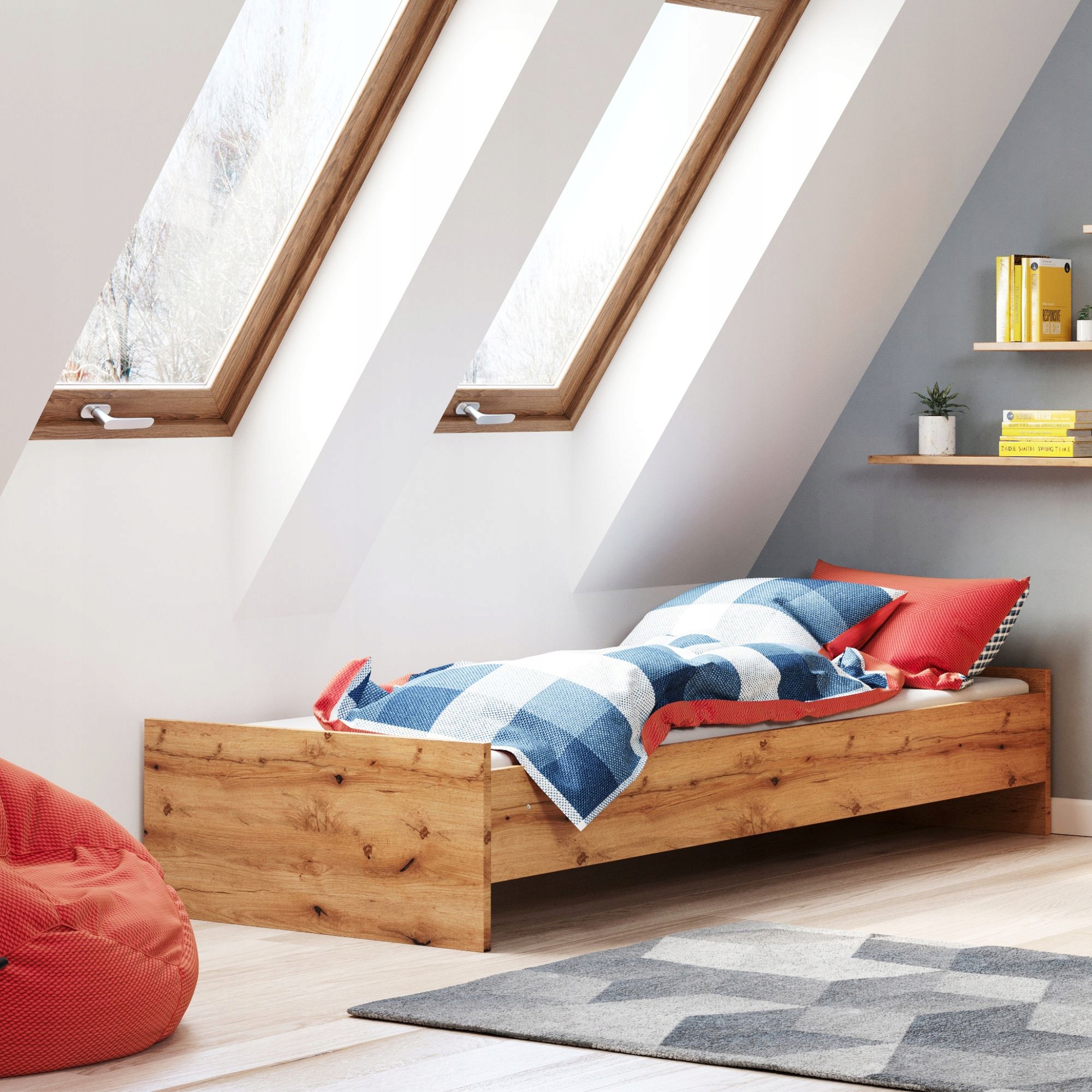 Jednolůžko pro mládež jednolůžko Karo 200x90 dub craft zlatý