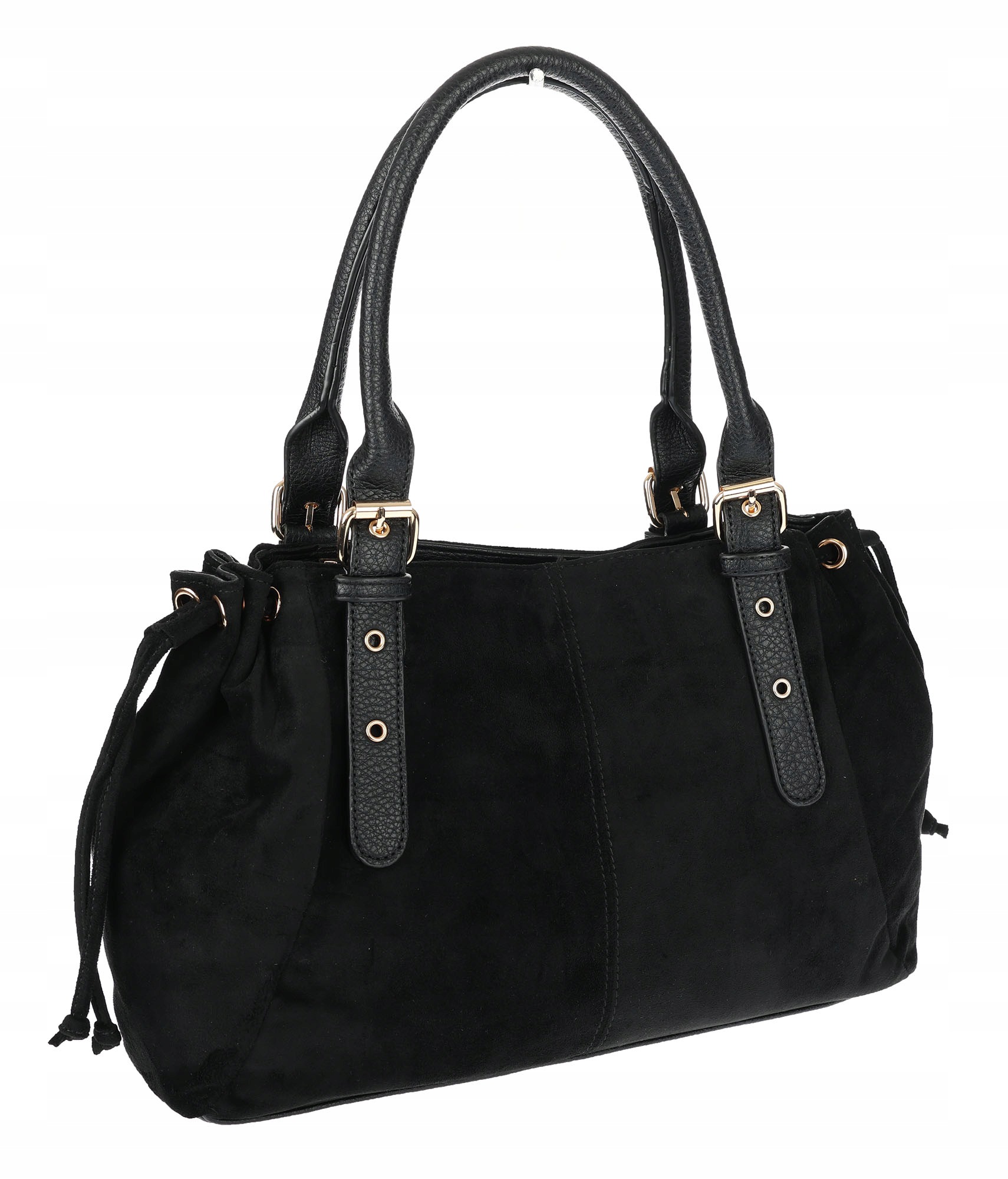 Dámská kabelka Semišová Shopper Kufřík Prostorná Elegantní taška AM47 Černá